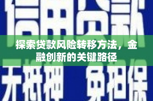 禹城探索贷款风险转移方法，金融创新的关键路径